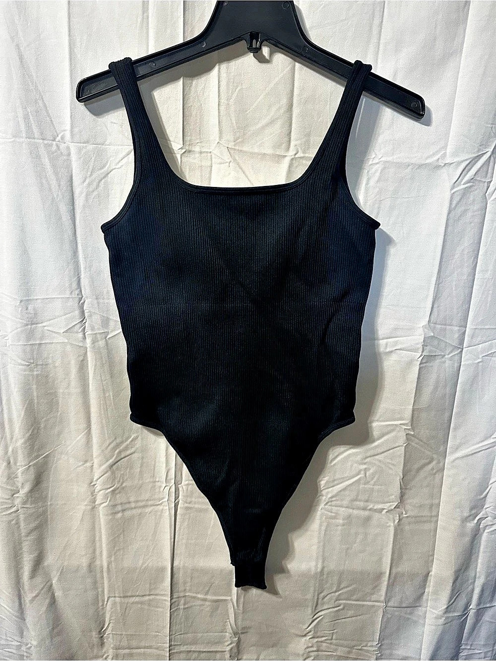 OQQ Ribbed Bodysuit in Black Large Like New